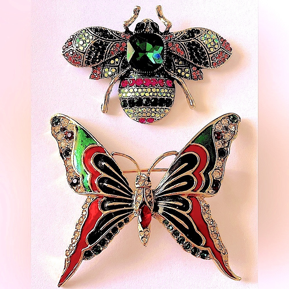 🦋🐝 Vintage Rhinestone Brooch Bundle Butterfly & Bee